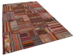 Anadolu Patchwork Multi Renk Pamuk Üzerine Yün El Dokuma Kilim-201x301 - Görsel 2