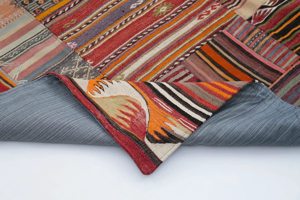 Anadolu Patchwork Multi Renk Pamuk Üzerine Yün El Dokuma Kilim-201x301 - Görsel 5