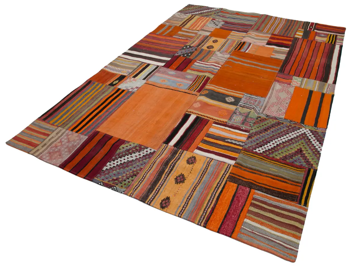 Anadolu Patchwork Multi Renk Pamuk Üzerine Yün El Dokuma Kilim-201x300 - Görsel 3
