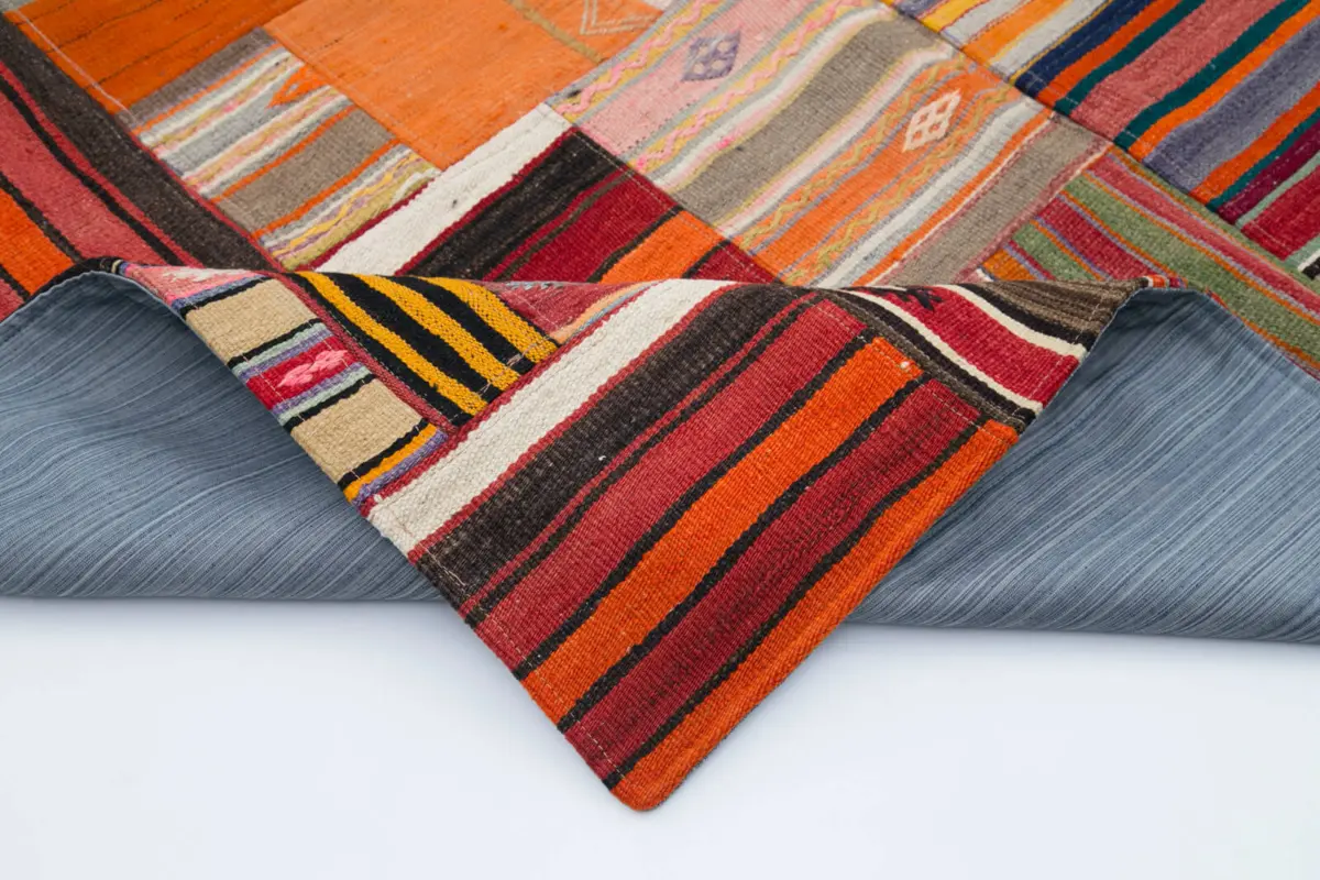 Anadolu Patchwork Multi Renk Pamuk Üzerine Yün El Dokuma Kilim-201x300 - Görsel 5
