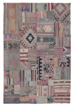 Anadolu Patchwork Multi Renk Pamuk Üzerine Yün El Dokuma Kilim-202x302
