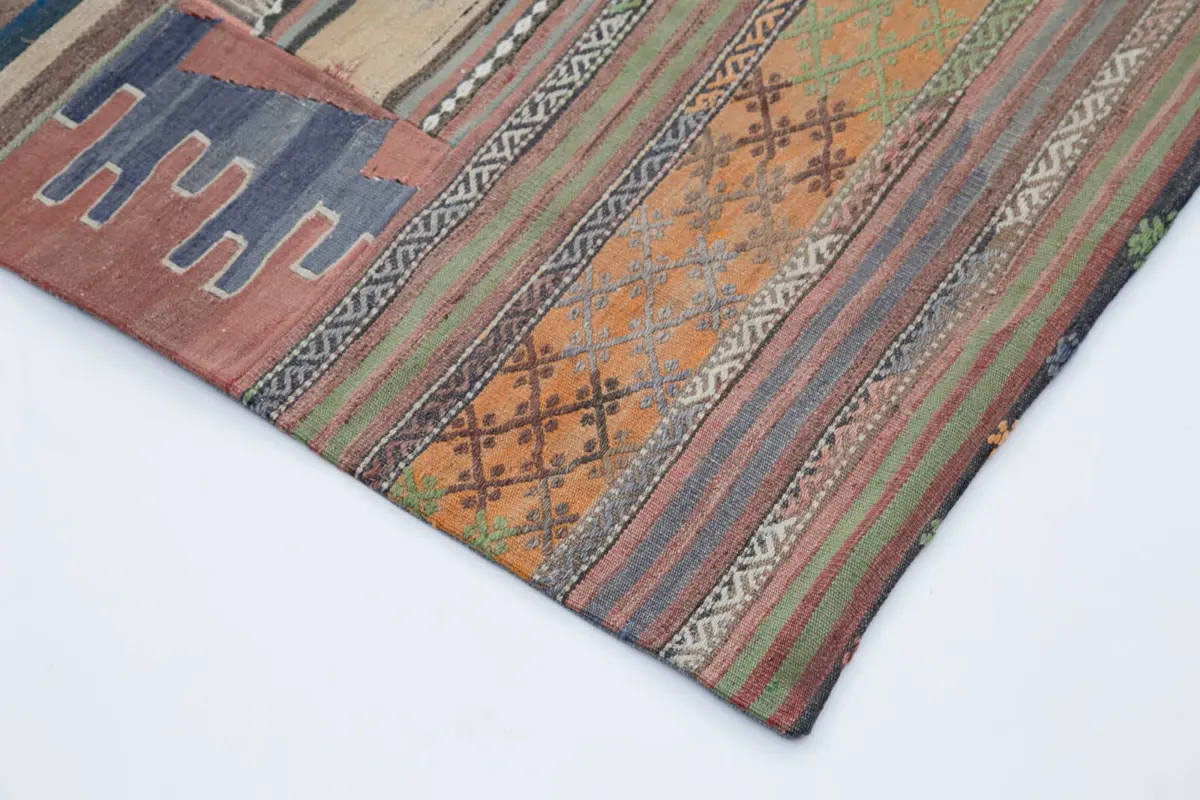 Anadolu Patchwork Multi Renk Pamuk Üzerine Yün El Dokuma Kilim-202x302 - Görsel 4