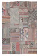 Anadolu Patchwork Bej Renk Pamuk Üzerine Yün El Dokuma Kilim-201x302