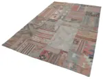 Anadolu Patchwork Bej Renk Pamuk Üzerine Yün El Dokuma Kilim-201x302 - Görsel 3