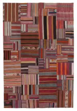 Anadolu Patchwork Turuncu Renk Pamuk Üzerine Yün El Dokuma Kilim-201x300