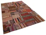 Anadolu Patchwork Turuncu Renk Pamuk Üzerine Yün El Dokuma Kilim-201x300 - Görsel 2