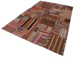 Anadolu Patchwork Turuncu Renk Pamuk Üzerine Yün El Dokuma Kilim-201x300 - Görsel 3