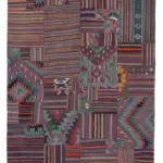 Anadolu Patchwork Multi Renk Pamuk Üzerine Yün El Dokuma Kilim-200x300