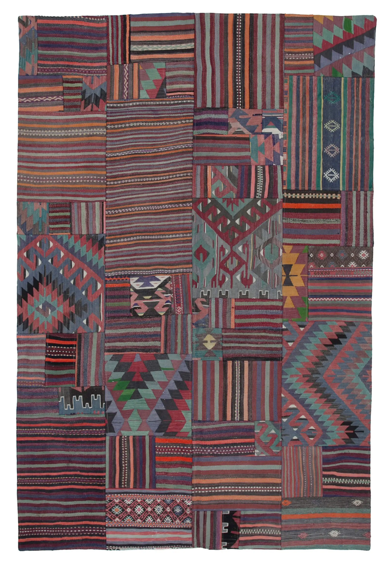 Rc_30520_1_Multicolor_Oriental_Kilim_Patchwork_Rugs Anadolu Patchwork Multi Renk Pamuk Üzerine Yün El Dokuma Kilim-200x300 - Görsel 1