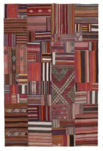 Anadolu Patchwork Multi Renk Pamuk Üzerine Yün El Dokuma Kilim-202x300