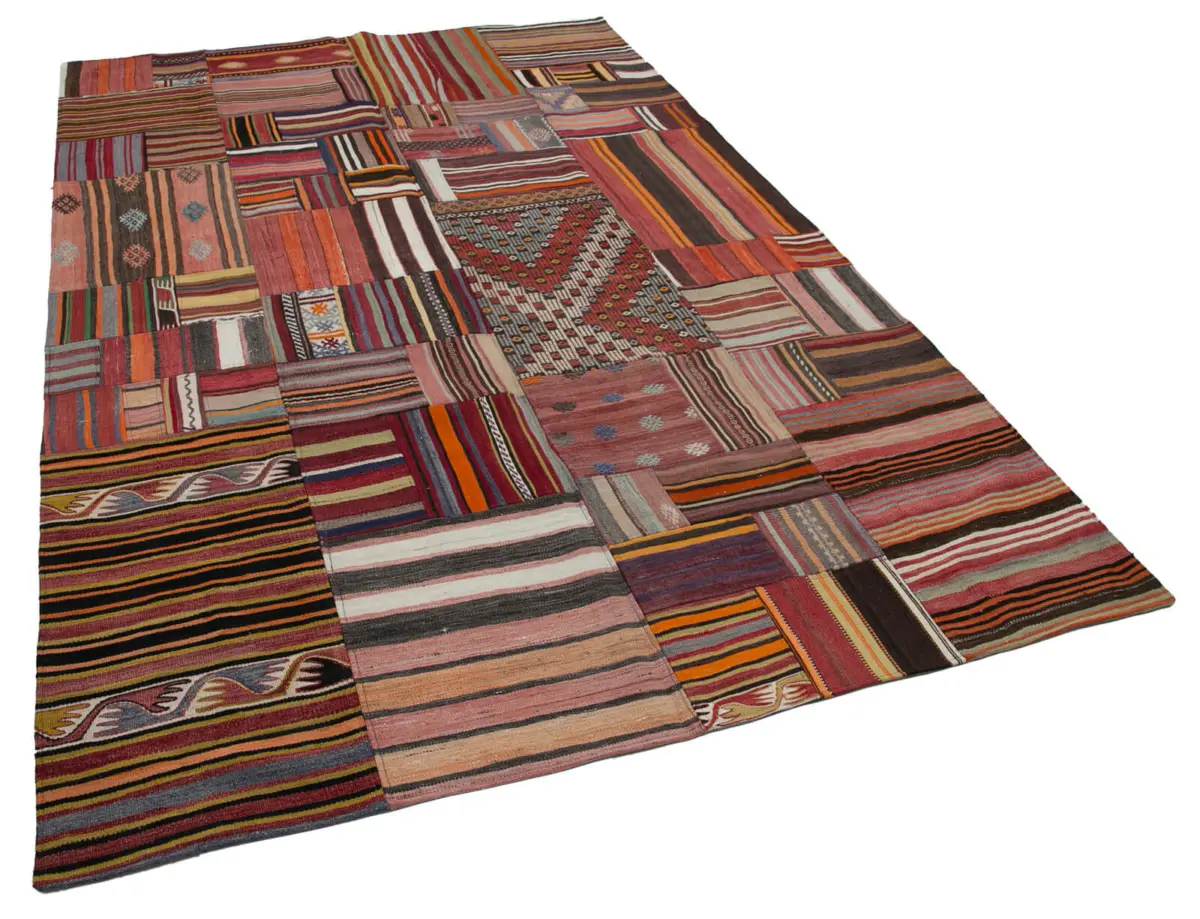 Anadolu Patchwork Multi Renk Pamuk Üzerine Yün El Dokuma Kilim-202x300 - Görsel 2
