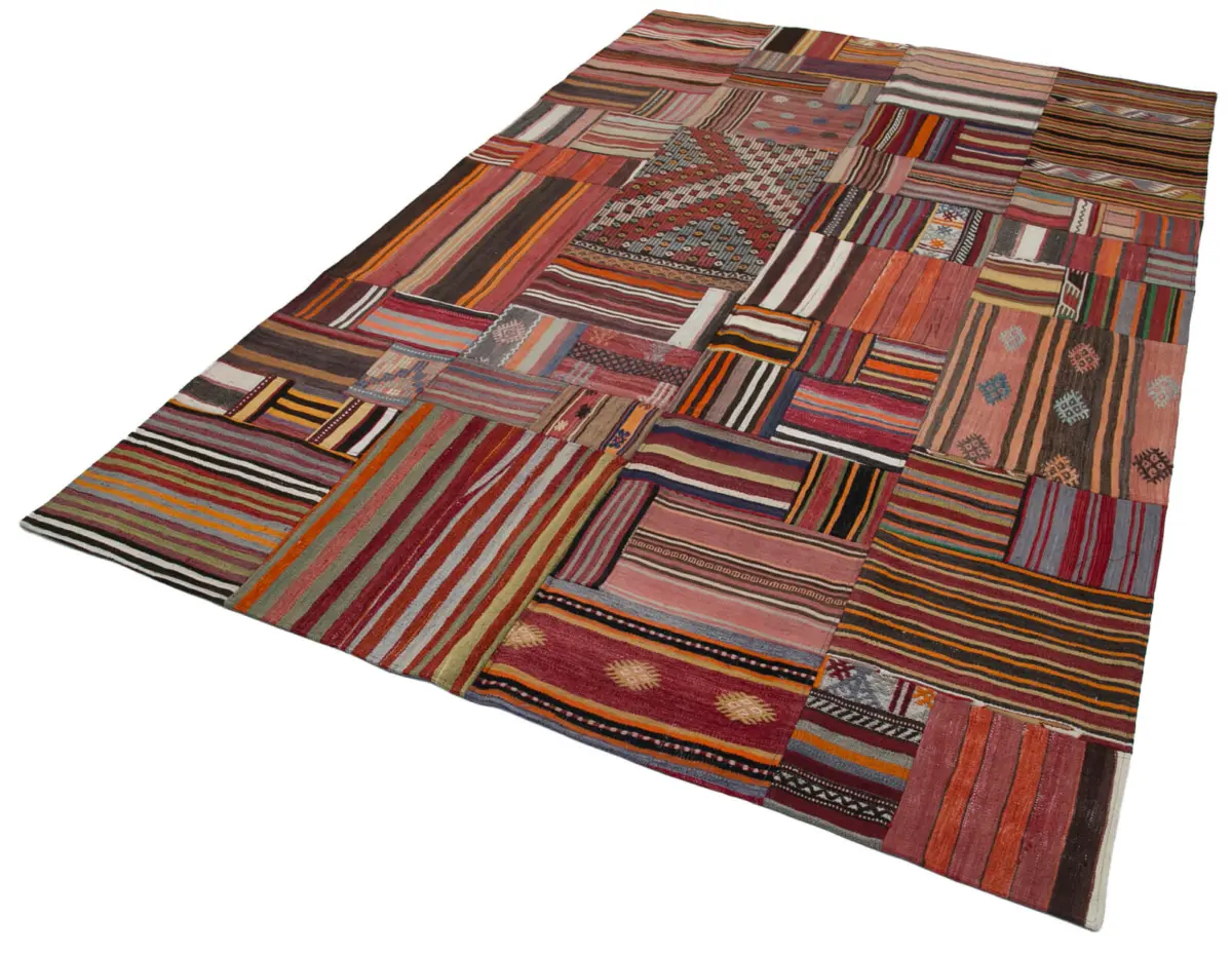 Anadolu Patchwork Multi Renk Pamuk Üzerine Yün El Dokuma Kilim-202x300 - Görsel 3