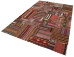 Anadolu Patchwork Multi Renk Pamuk Üzerine Yün El Dokuma Kilim-202x300 - Görsel 3