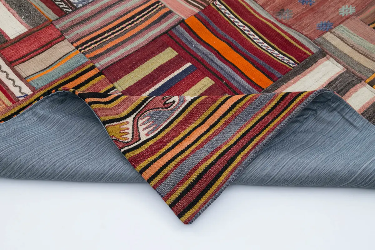Anadolu Patchwork Multi Renk Pamuk Üzerine Yün El Dokuma Kilim-202x300 - Görsel 5