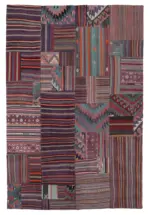 Anadolu Patchwork Multi Renk Pamuk Üzerine Yün El Dokuma Kilim-202x300