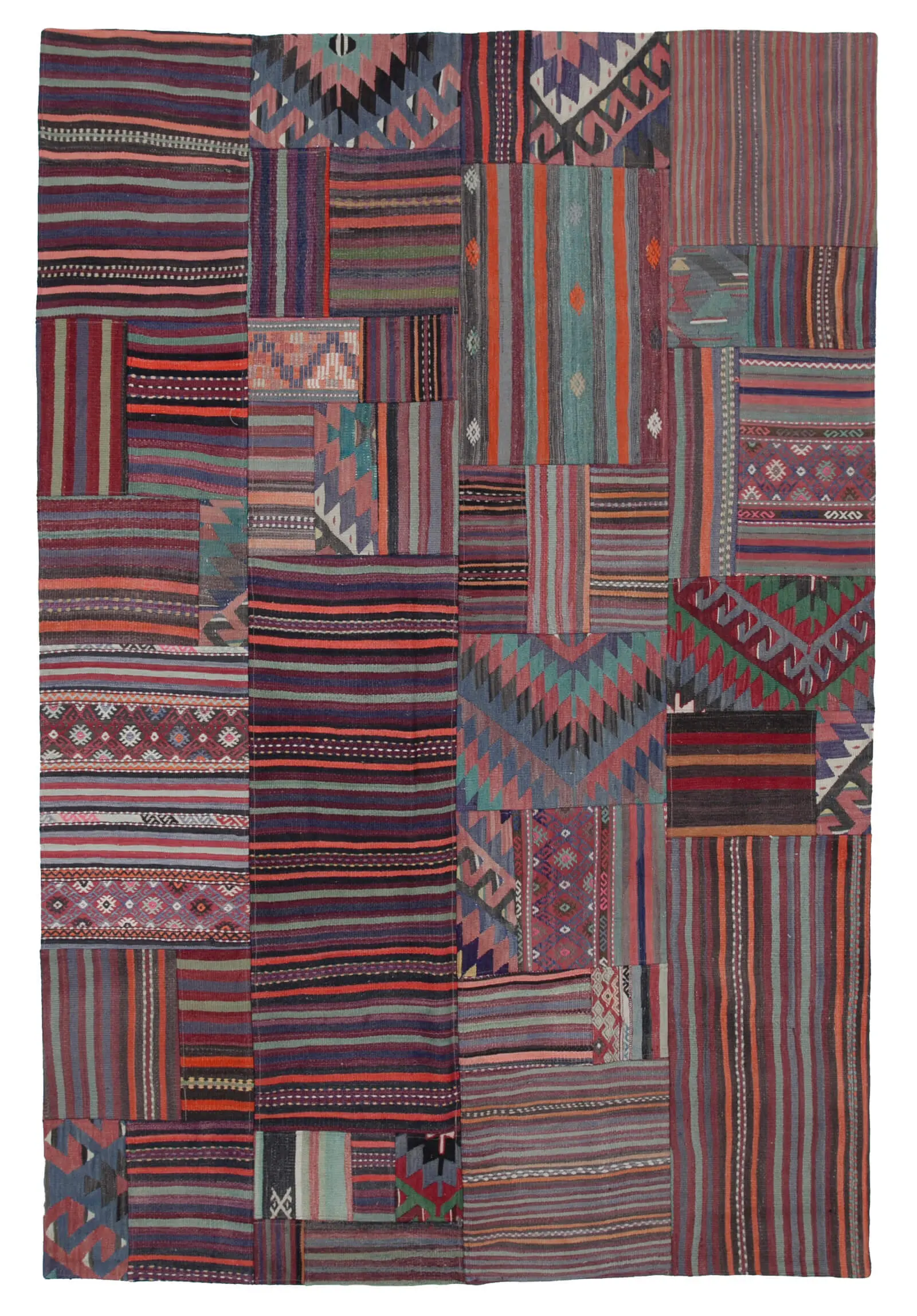 Anadolu Patchwork Multi Renk Pamuk Üzerine Yün El Dokuma Kilim-202x300 - Görsel 1