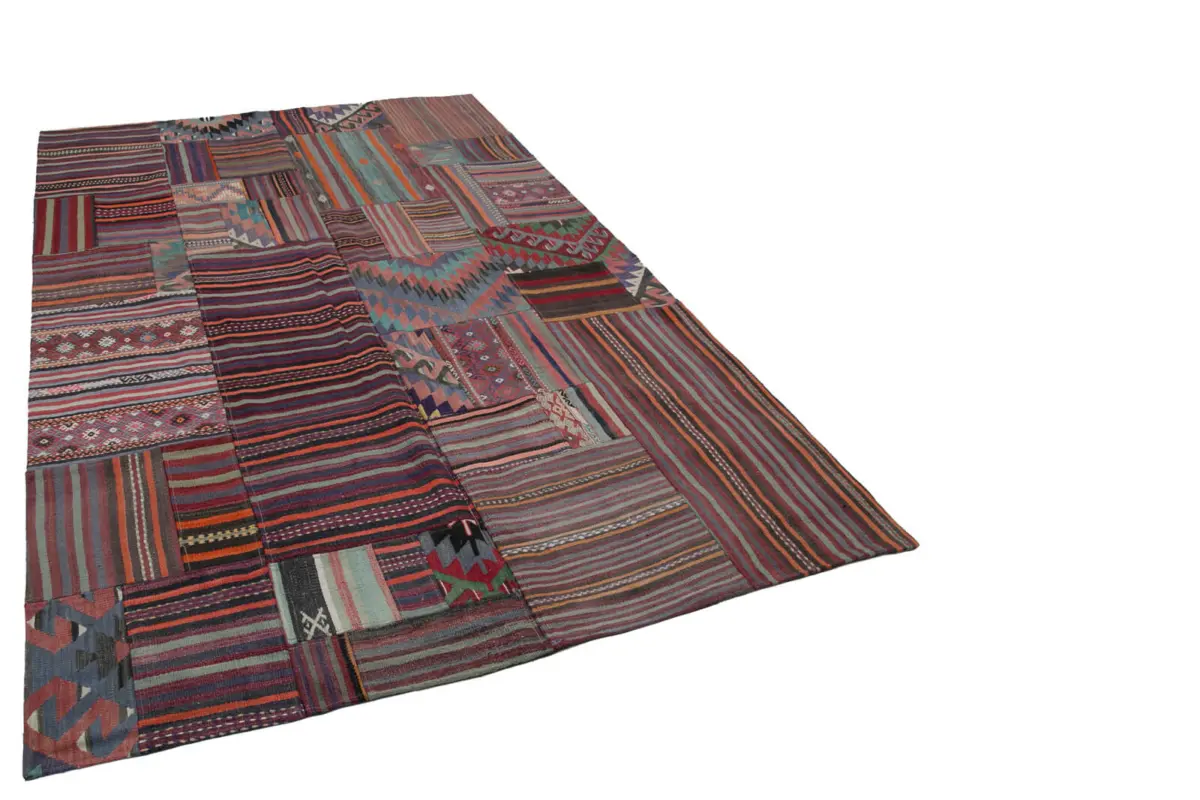 Anadolu Patchwork Multi Renk Pamuk Üzerine Yün El Dokuma Kilim-202x300 - Görsel 2