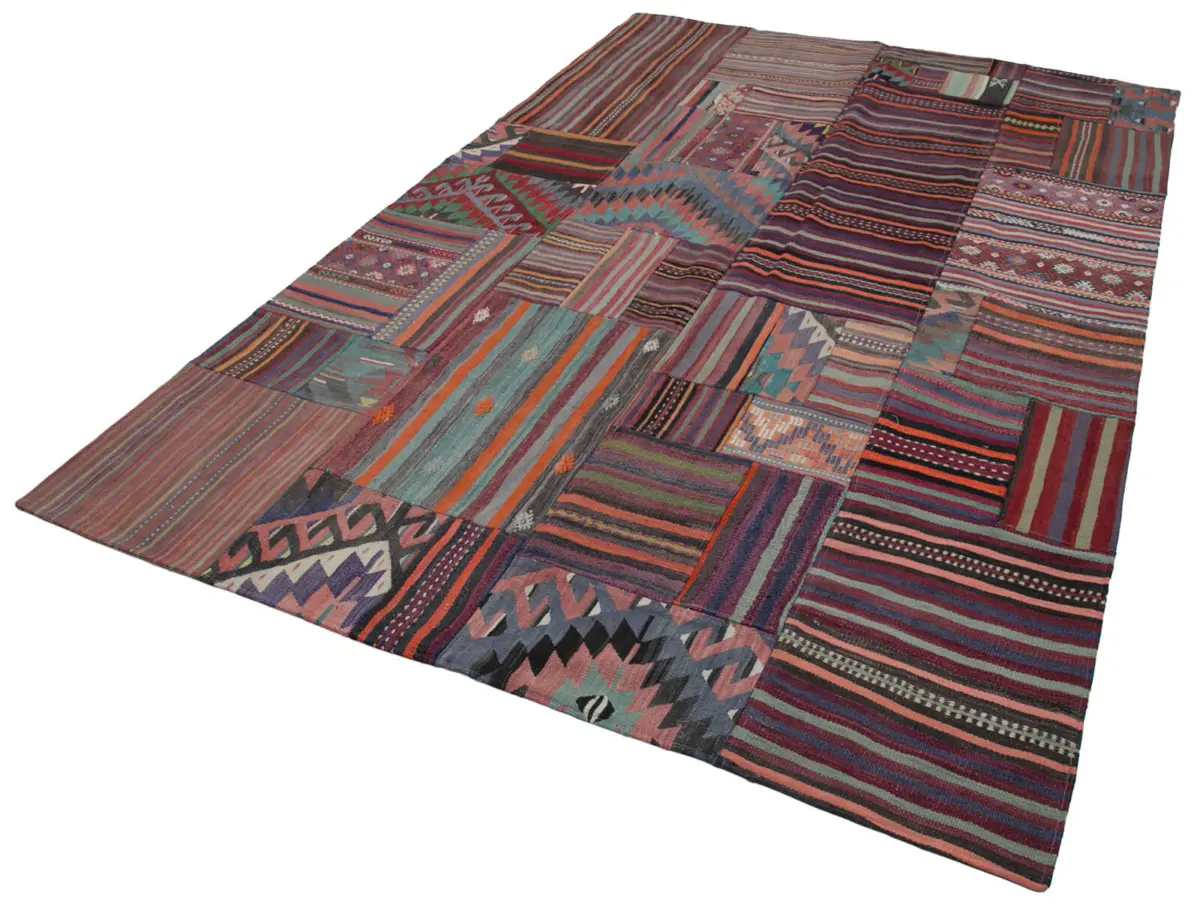 Anadolu Patchwork Multi Renk Pamuk Üzerine Yün El Dokuma Kilim-202x300 - Görsel 3