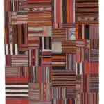 Anadolu Patchwork Multi Renk Pamuk Üzerine Yün El Dokuma Kilim-201x300