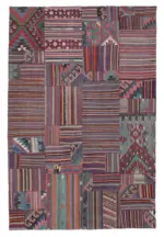 Anadolu Patchwork Multi Renk Pamuk Üzerine Yün El Dokuma Kilim-200x301