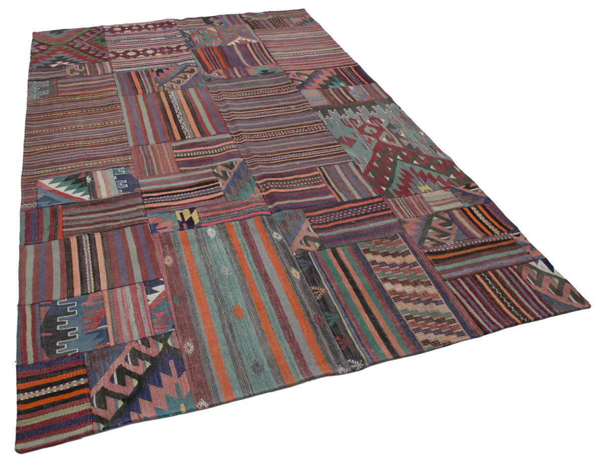 Anadolu Patchwork Multi Renk Pamuk Üzerine Yün El Dokuma Kilim-200x301 - Görsel 2