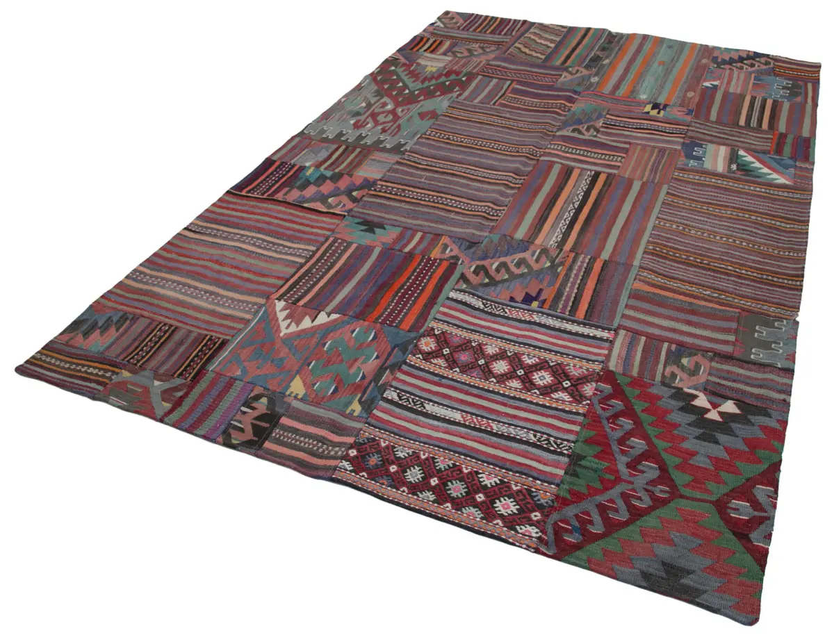 Anadolu Patchwork Multi Renk Pamuk Üzerine Yün El Dokuma Kilim-200x301 - Görsel 3