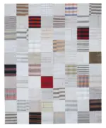 İnce Bez Patchwork Beyaz Pamuk Üzerine Yün El Dokuma Kilim-246x303