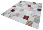 İnce Bez Patchwork Beyaz Pamuk Üzerine Yün El Dokuma Kilim-246x303 - Görsel 3