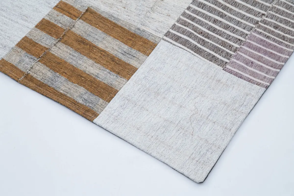 İnce Bez Patchwork Beyaz Pamuk Üzerine Yün El Dokuma Kilim-246x303 - Görsel 4