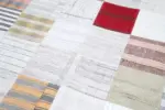 İnce Bez Patchwork Beyaz Pamuk Üzerine Yün El Dokuma Kilim-246x303 - Görsel 6