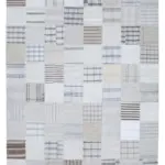 İnce Bez Patchwork Beyaz Pamuk Üzerine Yün El Dokuma Kilim-245x304
