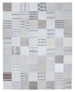 İnce Bez Patchwork Beyaz Pamuk Üzerine Yün El Dokuma Kilim-245x304