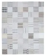 İnce Bez Patchwork Beyaz Pamuk Üzerine Yün El Dokuma Kilim-245x304