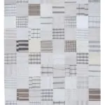 İnce Bez Patchwork Beyaz Pamuk Üzerine Yün El Dokuma Kilim-245x303
