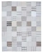 İnce Bez Patchwork Beyaz Pamuk Üzerine Yün El Dokuma Kilim-245x303
