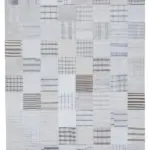 İnce Bez Patchwork Beyaz Pamuk Üzerine Yün El Dokuma Kilim-245x305