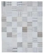 İnce Bez Patchwork Beyaz Pamuk Üzerine Yün El Dokuma Kilim-245x305