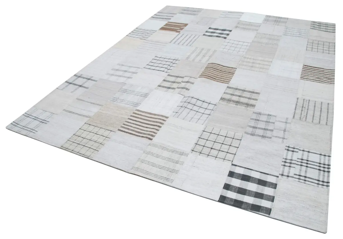 İnce Bez Patchwork Multi Pamuk Üzerine Yün El Dokuma Kilim-243x305 - Görsel 3