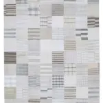 İnce Bez Patchwork Beyaz Pamuk Üzerine Yün El Dokuma Kilim-245x302