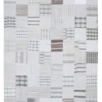 İnce Bez Patchwork Beyaz Pamuk Üzerine Yün El Dokuma Kilim-245x305