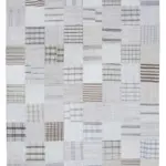 İnce Bez Patchwork Beyaz Pamuk Üzerine Yün El Dokuma Kilim-244x304