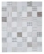 İnce Bez Patchwork Beyaz Pamuk Üzerine Yün El Dokuma Kilim-245x304