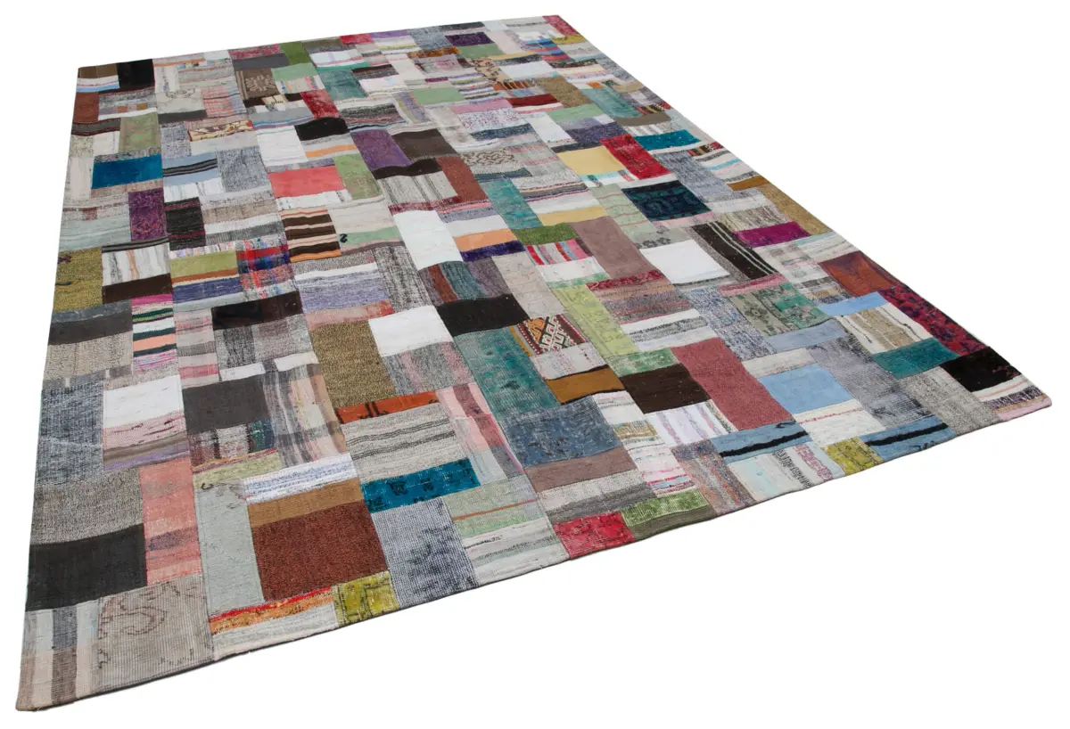 Chaput Patchwork Multi Renk Pamuk Üzerine Yün El Dokuma Kilim-256x350 - Görsel 2