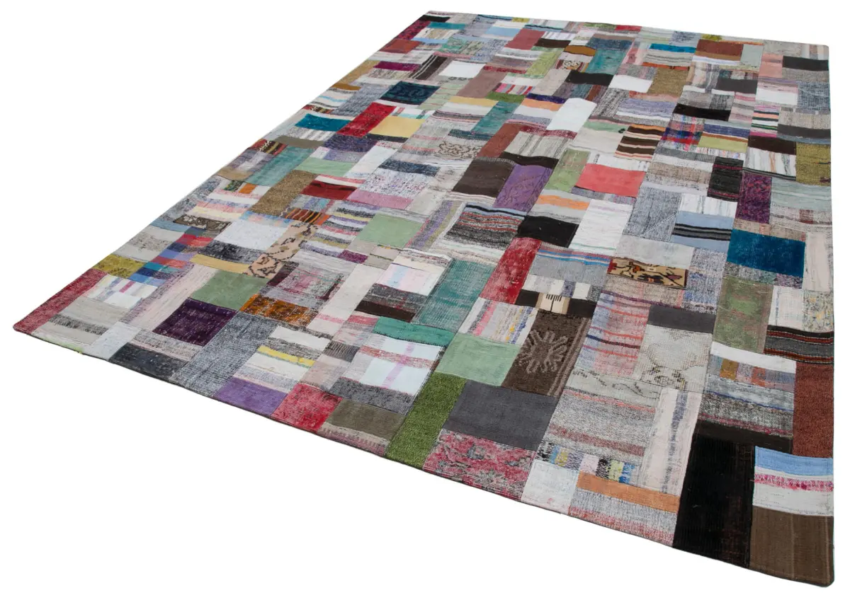Chaput Patchwork Multi Renk Pamuk Üzerine Yün El Dokuma Kilim-256x350 - Görsel 3