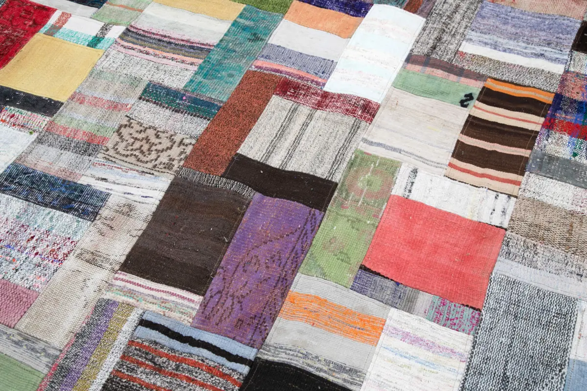 Chaput Patchwork Multi Renk Pamuk Üzerine Yün El Dokuma Kilim-256x350 - Görsel 6