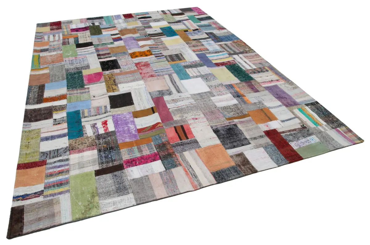 Chaput Patchwork Multi Renk Pamuk Üzerine Yün El Dokuma Kilim-255x350 - Görsel 2