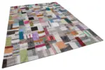 Chaput Patchwork Multi Renk Pamuk Üzerine Yün El Dokuma Kilim-255x350 - Görsel 2