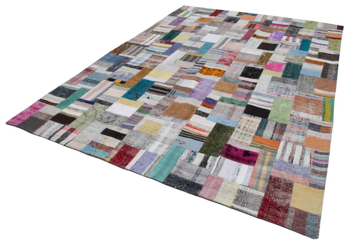 Chaput Patchwork Multi Renk Pamuk Üzerine Yün El Dokuma Kilim-255x350 - Görsel 3