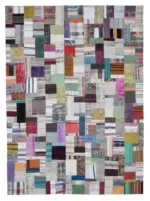 Chaput Patchwork Multi Renk Pamuk Üzerine Yün El Dokuma Kilim-253x349