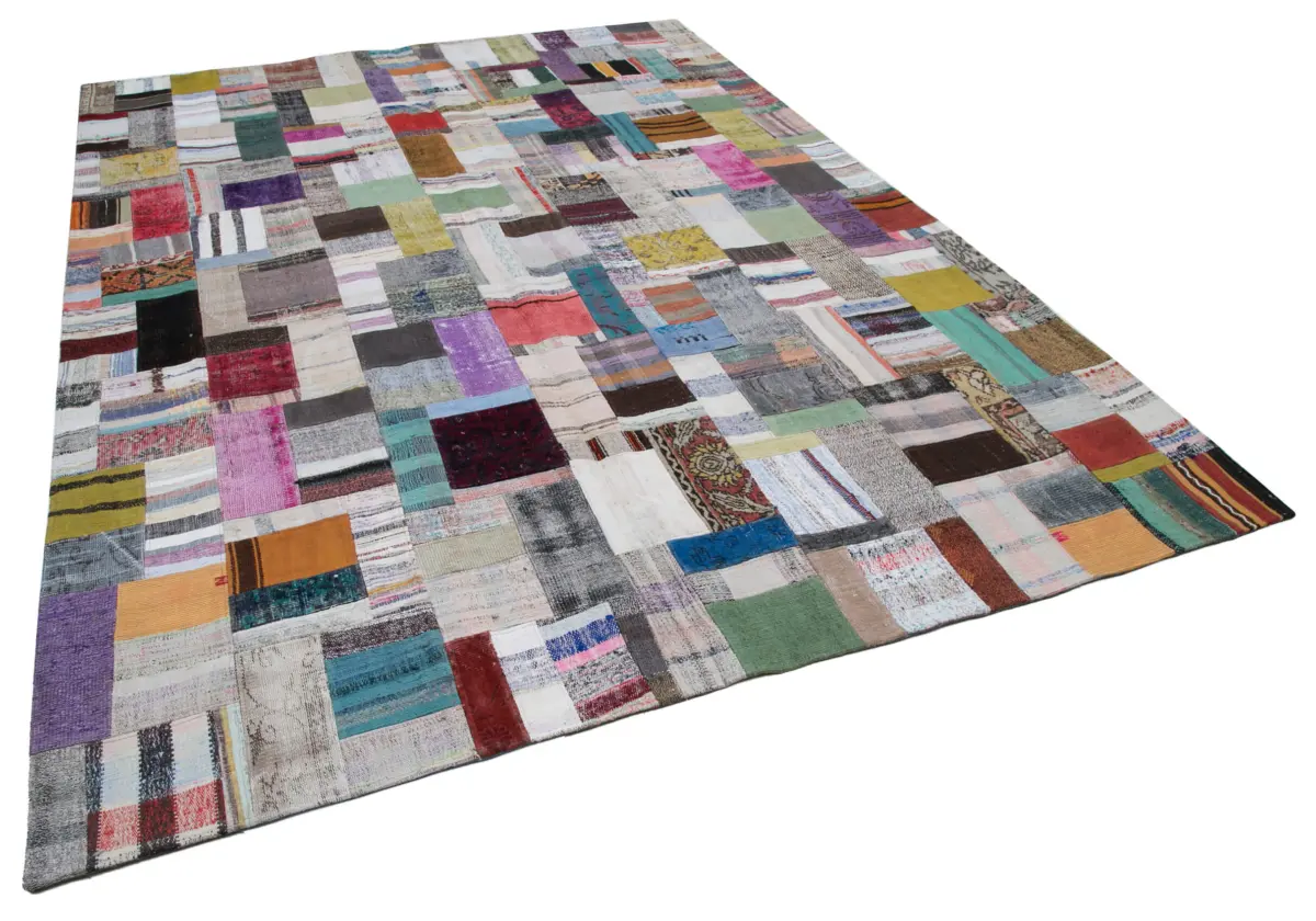 Chaput Patchwork Multi Renk Pamuk Üzerine Yün El Dokuma Kilim-253x349 - Görsel 2